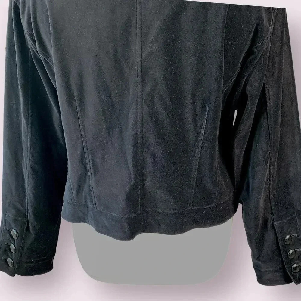 Chico's Vintage Casual Velvet Cropped Open Blazer Jacket Lined Size XL/16 Black - Picture 10 of 16